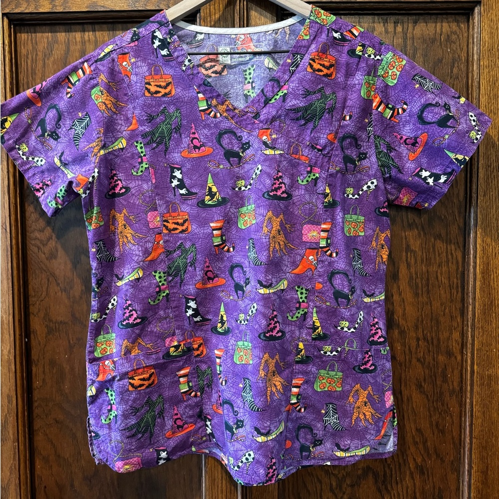 Purple Halloween Themed Scrub Top